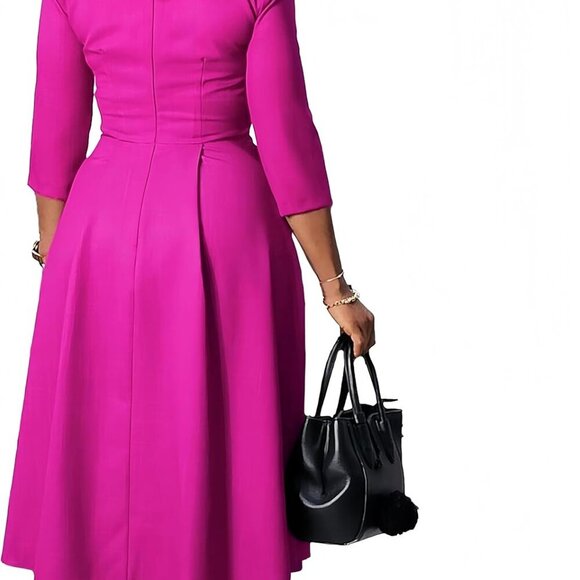 Wear to Work Midi Dress for Women Business Casual A-line Dress Elegance Church O - Picture 2 of 9